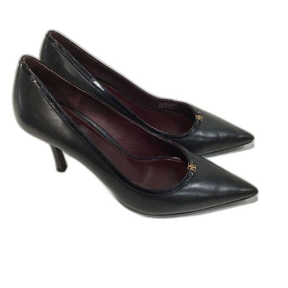 Tory Burch Double T Buckle Pointed Toe Kitten Heel Pumps Women's 6.5M Excellent - Picture 4 of 7